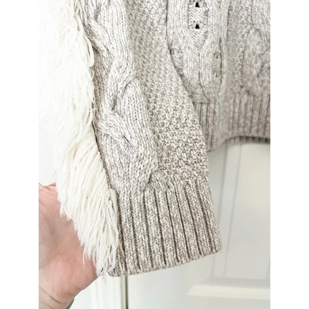 AMUR Ulla Fringe Cable Knit Sweater